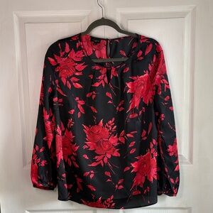 Talbots Black Blouse with Red Floral Print